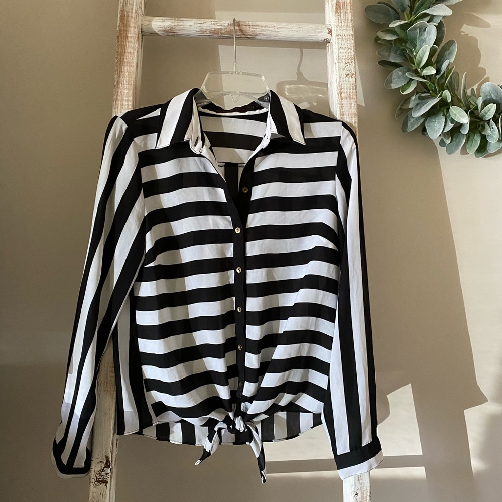 The Limited Black and White Button Up Top